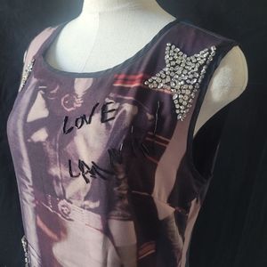 Lanvin Silk Star Beaded Embroidered Photo Printed Sheath Dress